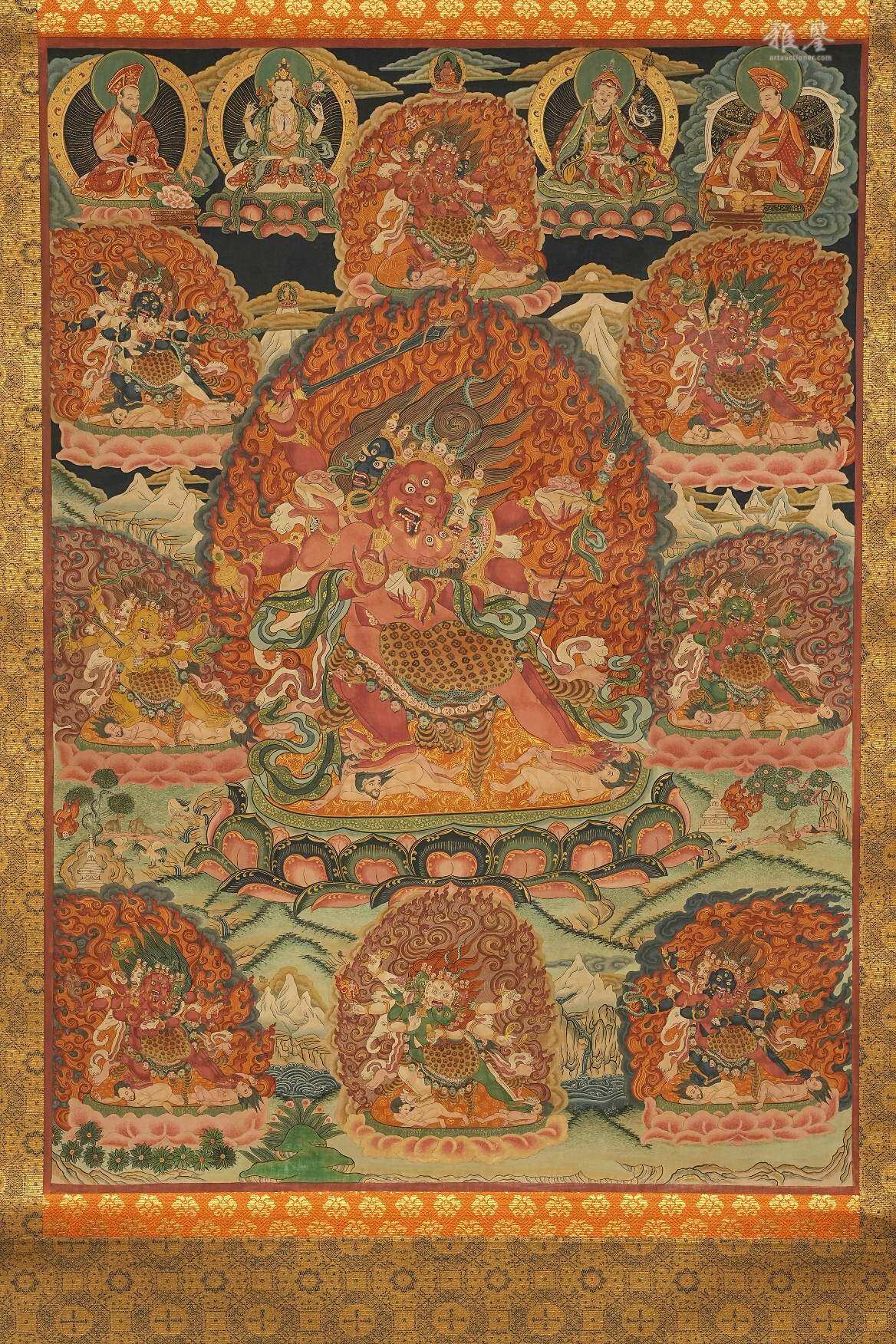 清乾隆 宁玛派八部普巴金刚（九普巴）唐卡 钦则（钦孜）画派体系 布面 日本古裂装裱 日本桐箱附 本物保证