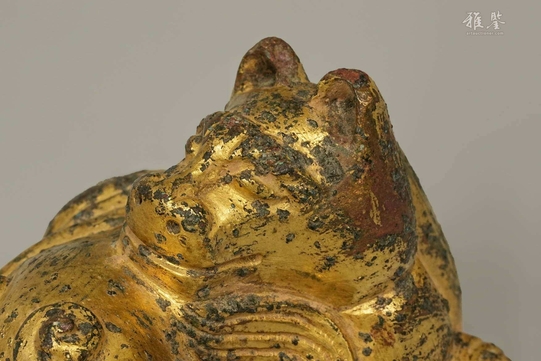 汉代 鎏金狮子席镇 日本桐箱附 本物保证