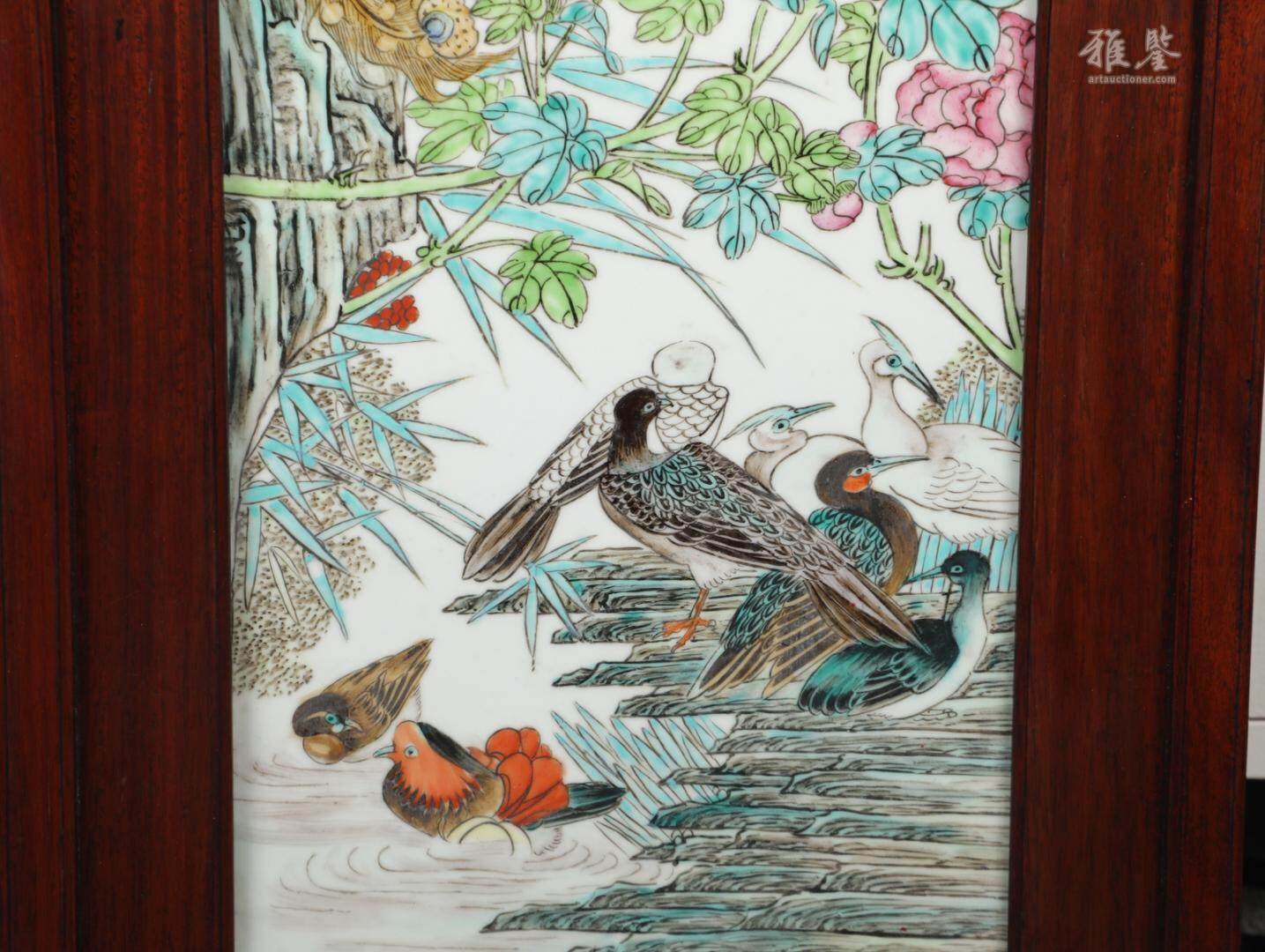粉彩白鳥朝鳳紋瓷板